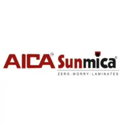 Aica Sunmica logo - High-quality lamination materials used by LivLux Interiors in their modular kitchen interior projects in Chennai